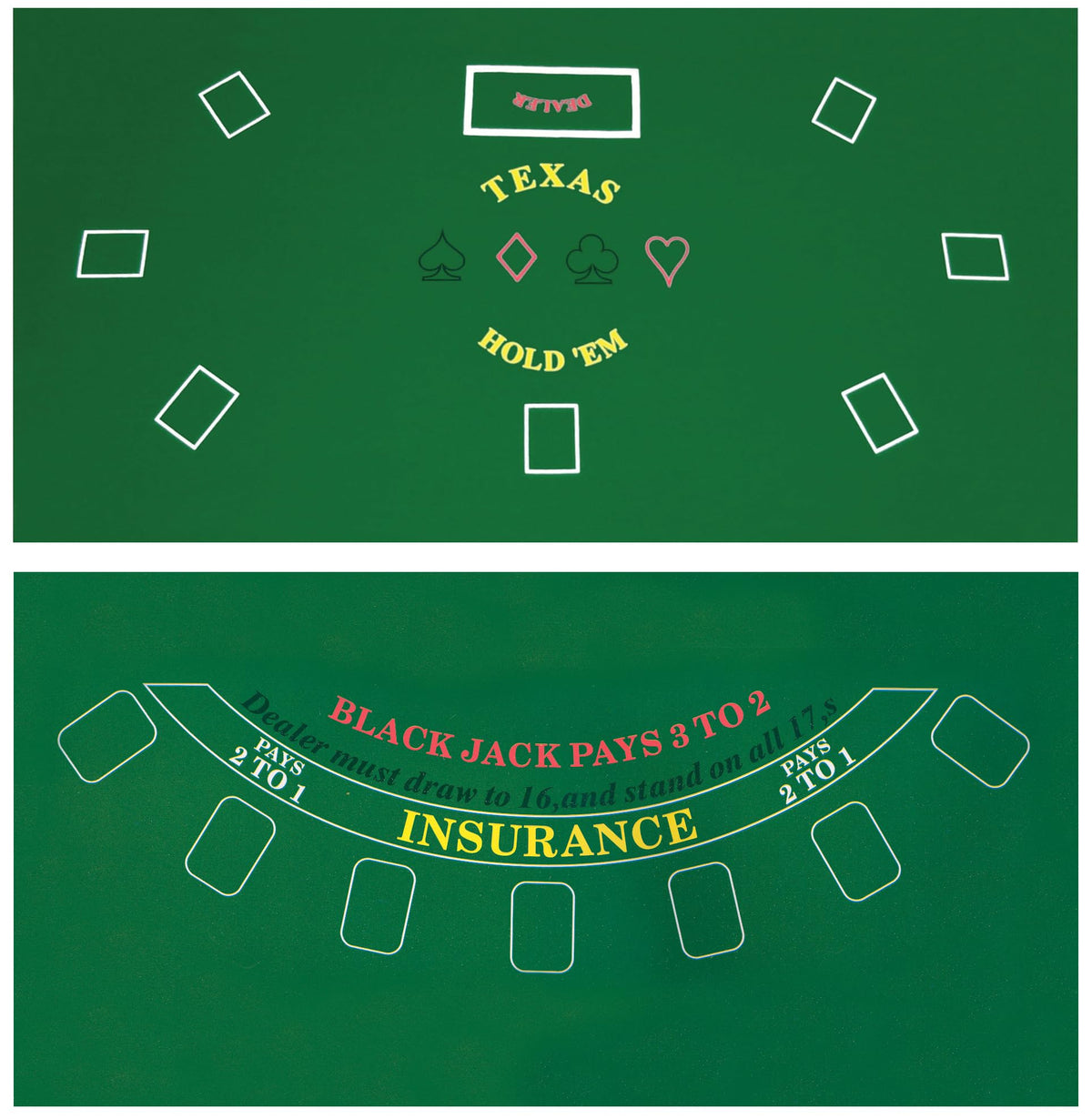 DA VINCI 2-Sided Texas Hold'em and Blackjack felt layout, ideal for home game nights