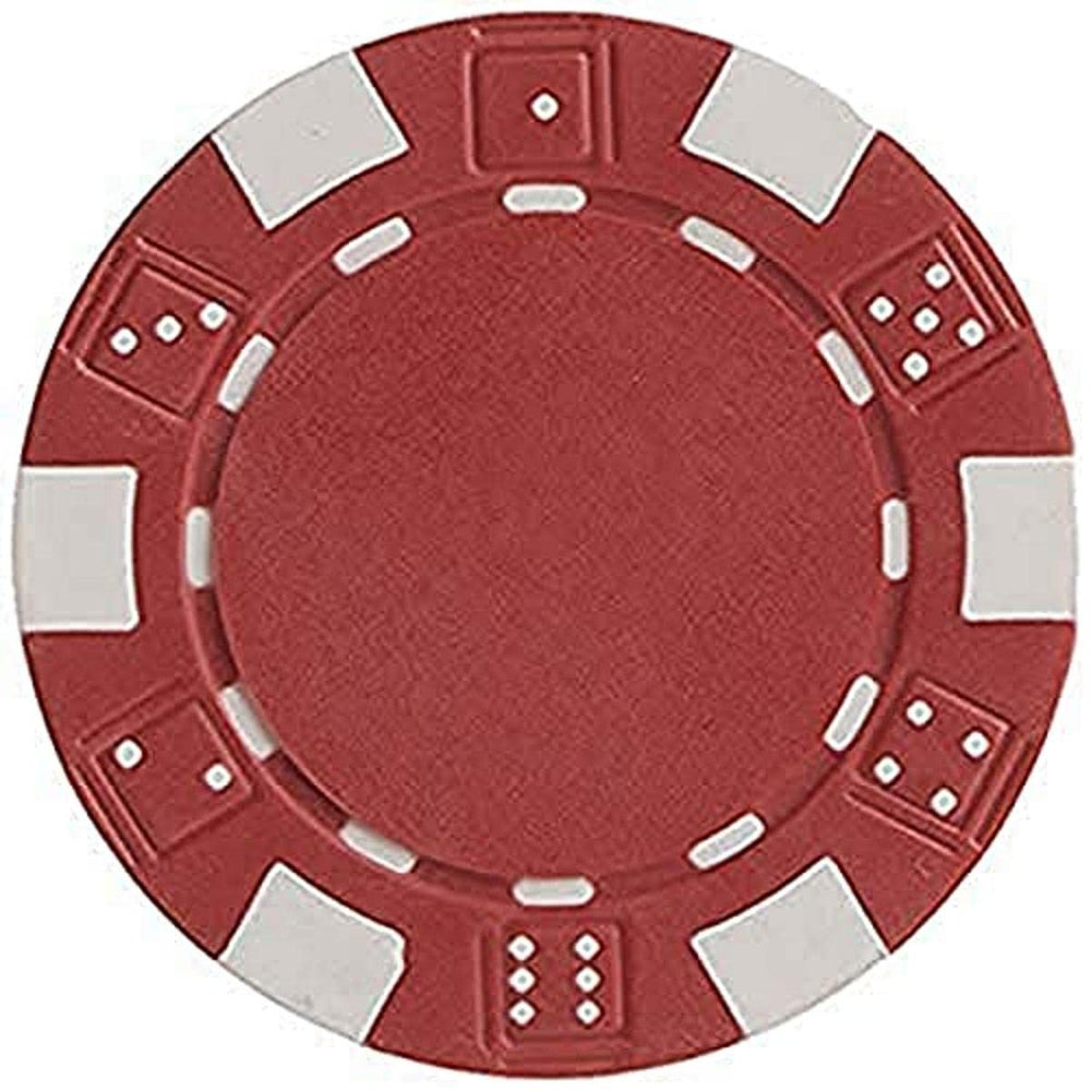 DA VINCI 50 dice-striped red chips shown in a stack highlighting the premium color and weight