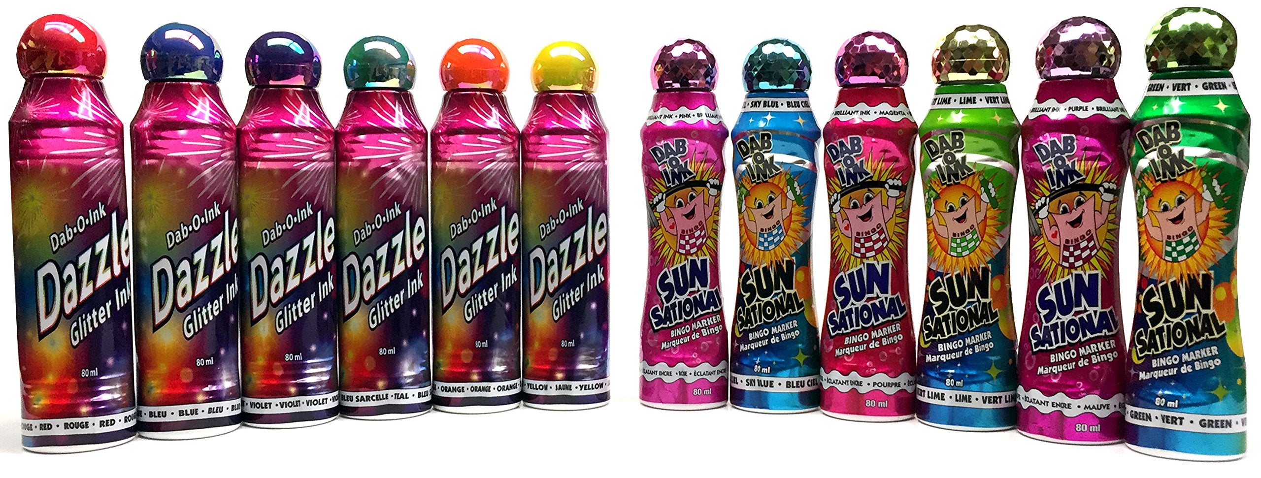 Dab-O-Ink Bingo Dauber mixed dozen set with glitter and bright ink for lively gaming
