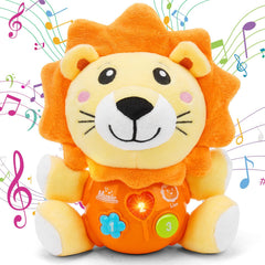 Daboot musical lion plush front view enhances sensory exploration.