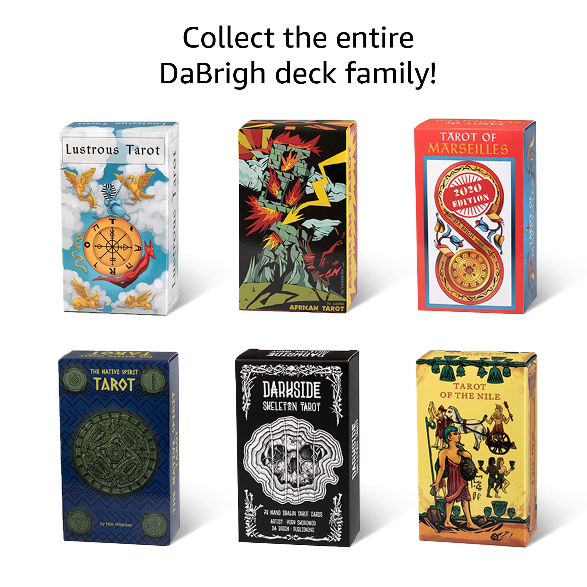 Da Brigh The Original Tarot deck on a shelf beside its box and cards for gifting