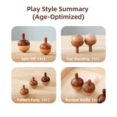 DadCarved safety-standard label on wooden spinning top