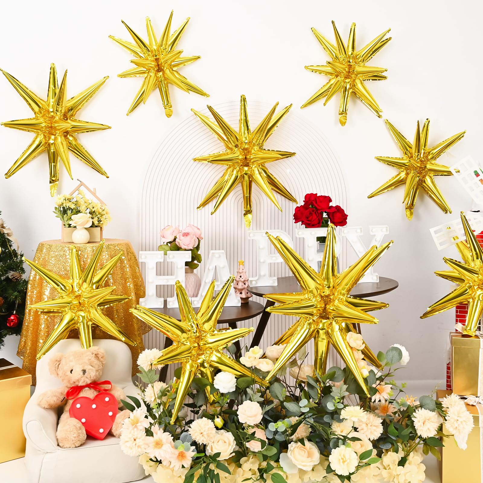 Dagelar gold star balloons used as a backdrop decor