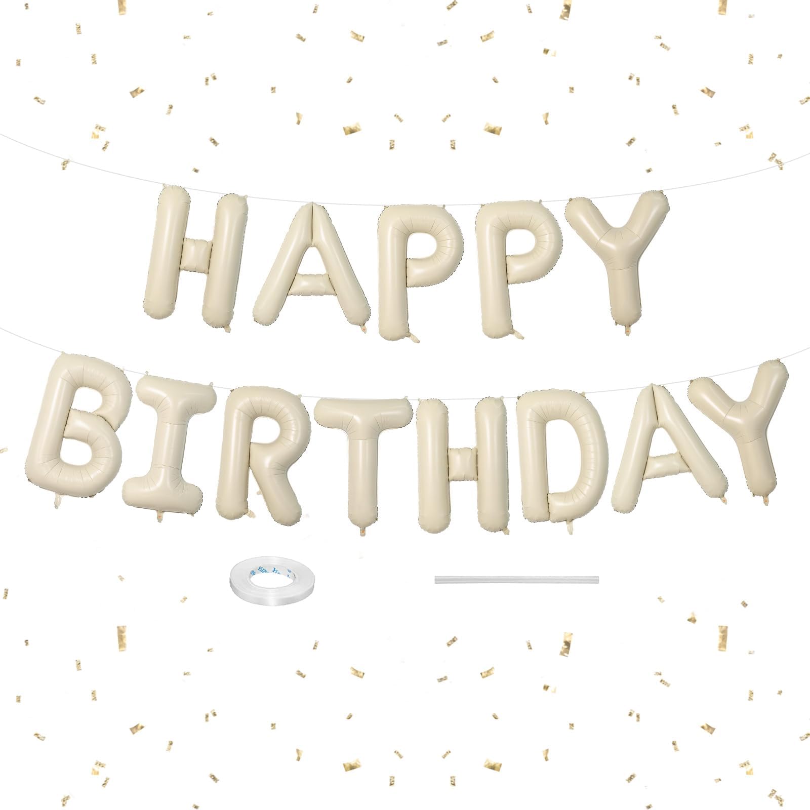 Dagelar Happy Birthday banner in cream white foil letters for festive celebrations.