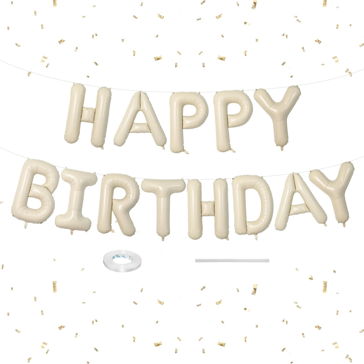Dagelar Happy Birthday banner in cream white foil letters for festive celebrations.