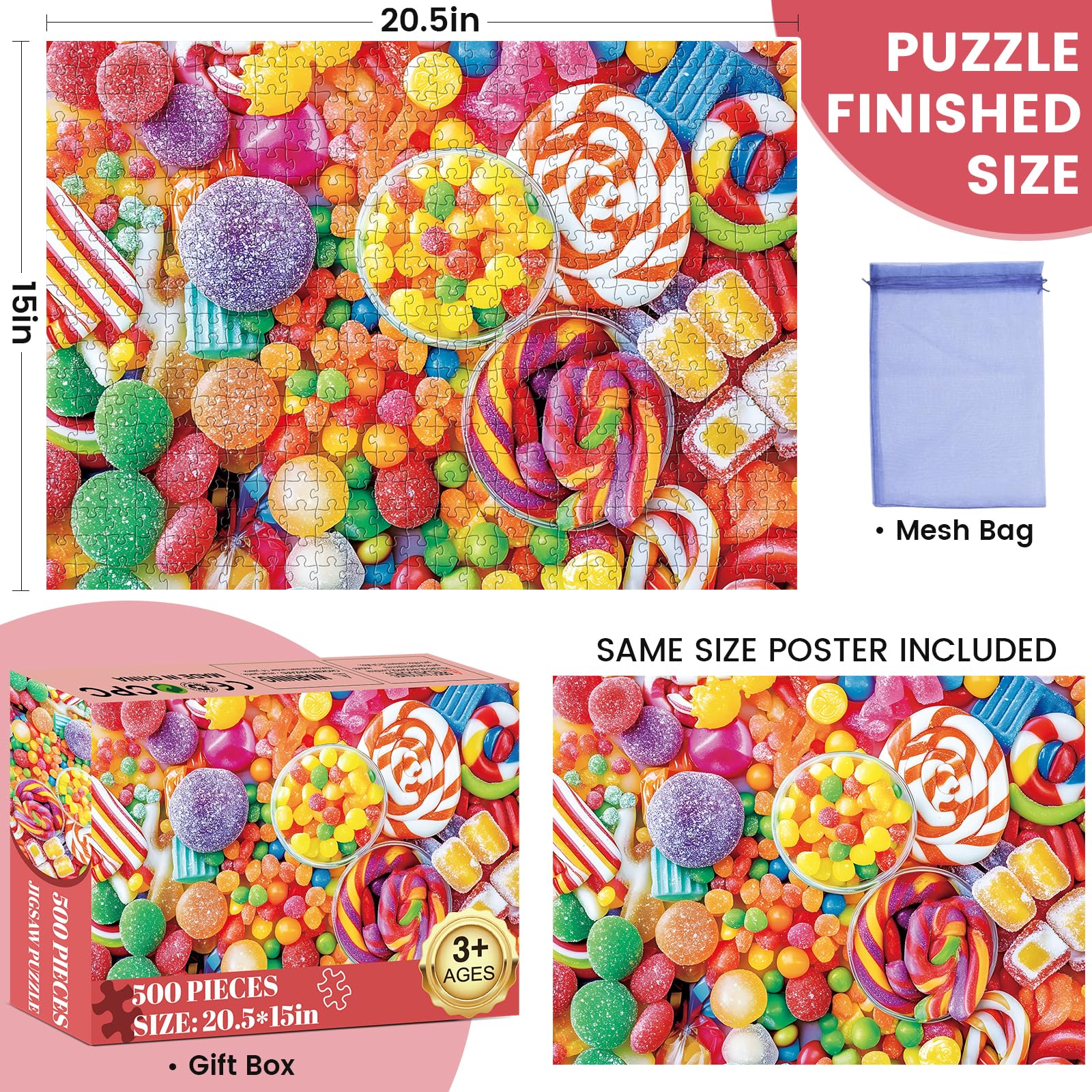 DAGIRT Candy Puzzle close-up pieces show vibrant color separation for accuracy