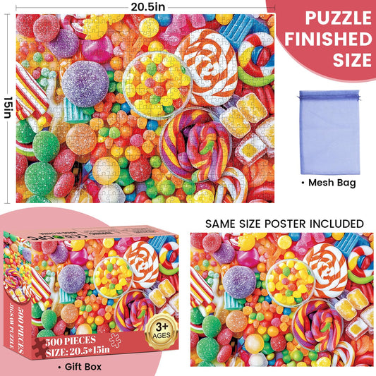 DAGIRT Candy Puzzle close-up pieces show vibrant color separation for accuracy