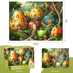 DAGIRT 300-piece puzzle with whimsical fruit houses shown in bright colors