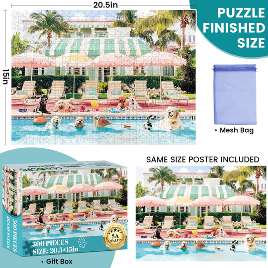 DAGIRT puppy splash closeup puzzle image, promotes concentration during a cozy session.