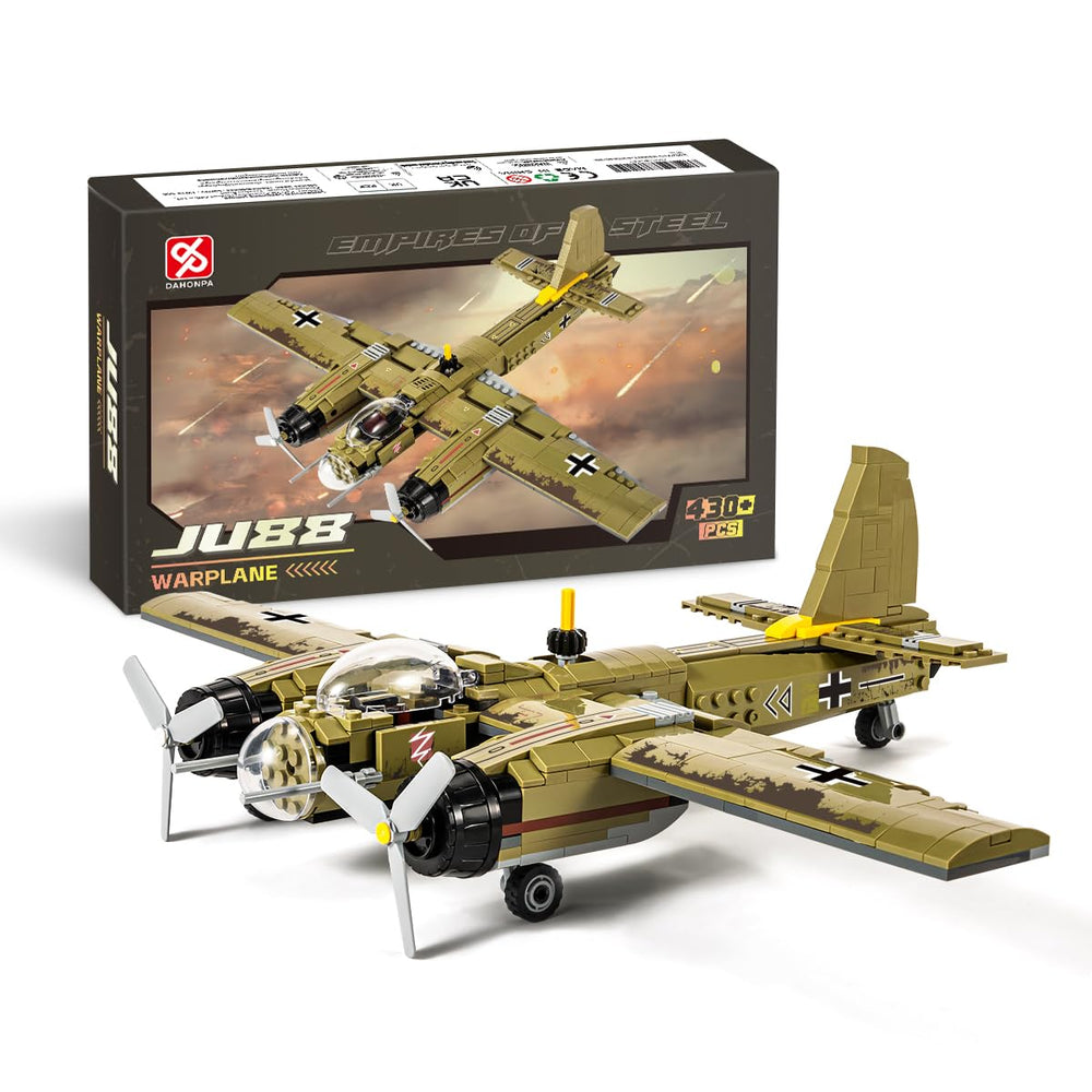 DAHONPA JU88 bomber plane building set, close-up of detailed pieces for learning
