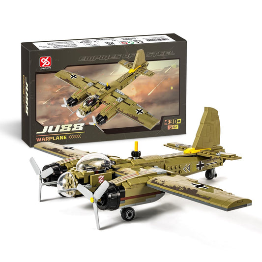 DAHONPA JU88 bomber plane building set, close-up of detailed pieces for learning