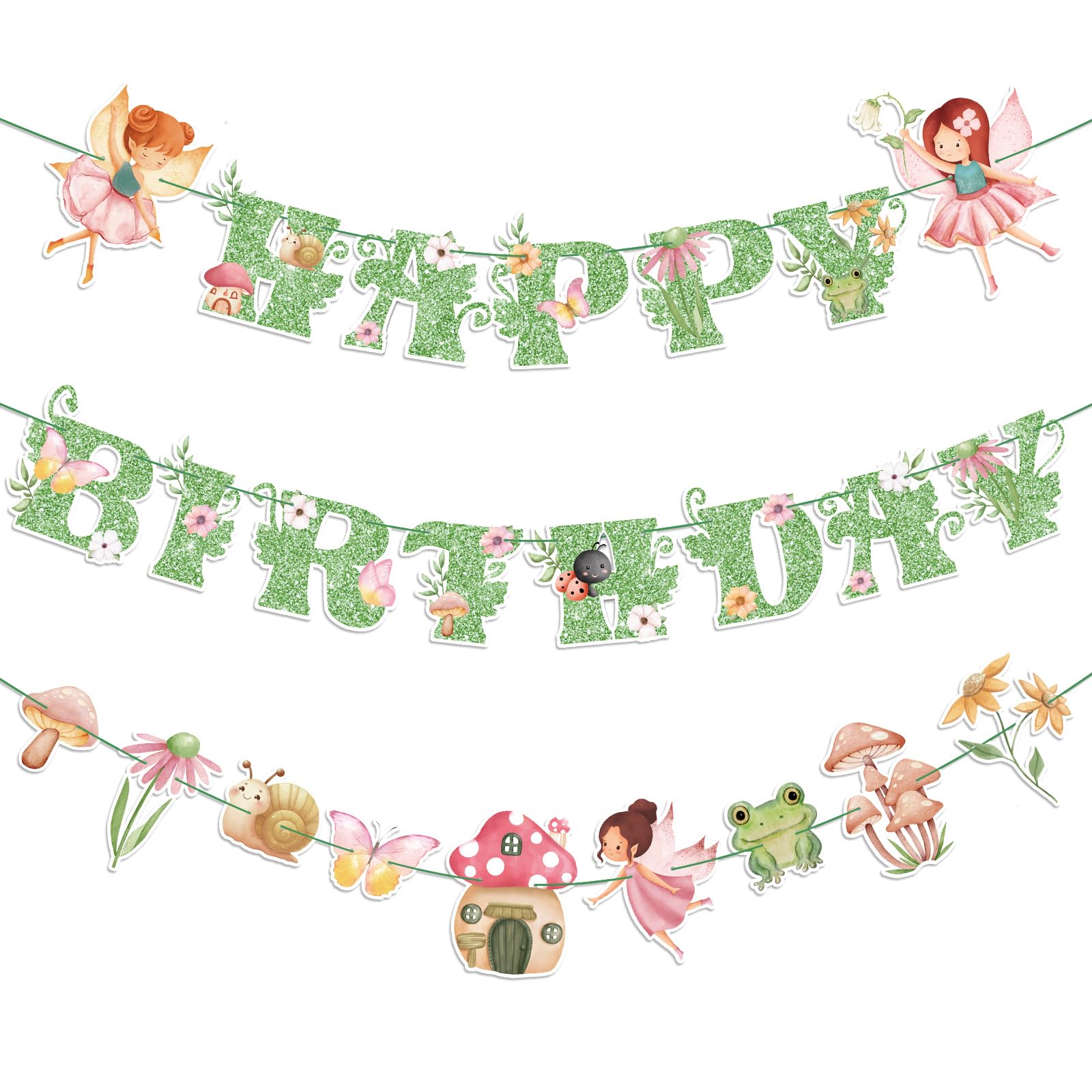 Daifunli green Happy Birthday letters banner for fairy-themed celebrations