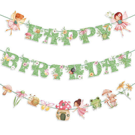 Daifunli green Happy Birthday letters banner for fairy-themed celebrations