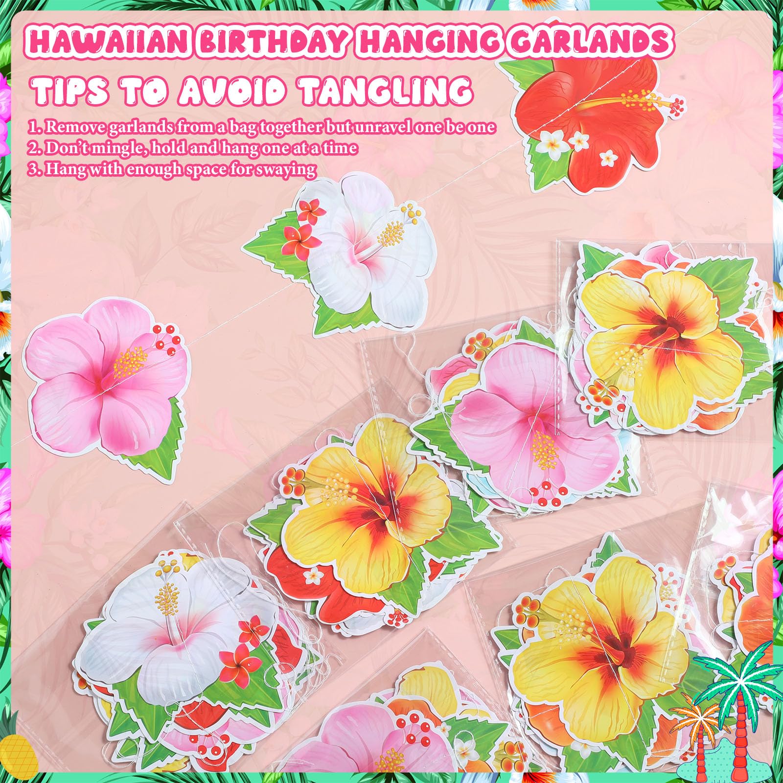 Daifunli multicolor hibiscus streamers brighten beach and pool parties.