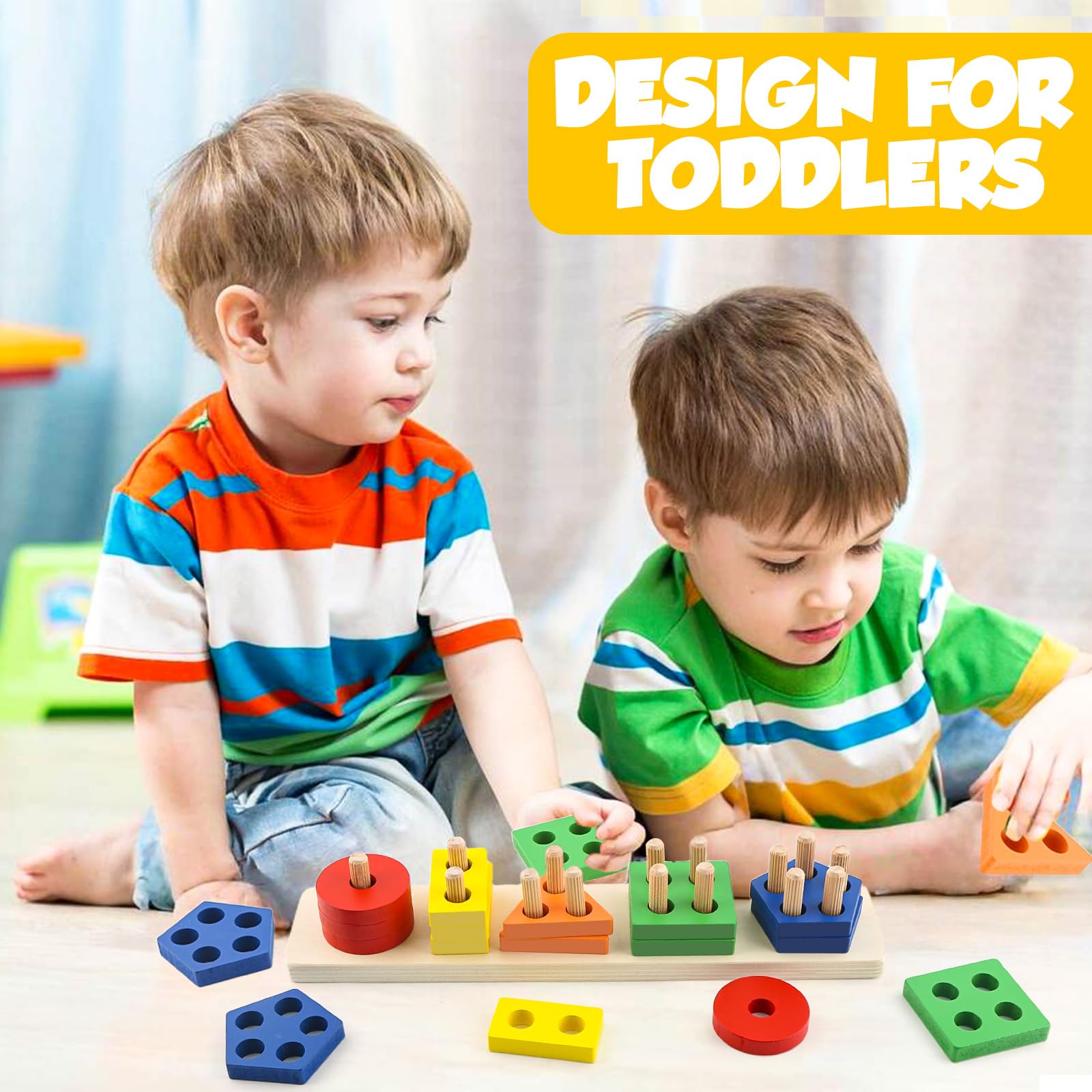 Daisiki colorful blocks sorting set promotes hand-eye coordination and problem solving.