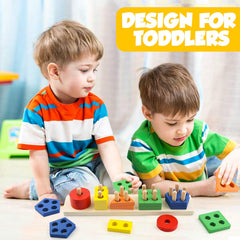 Daisiki colorful blocks sorting set promotes hand-eye coordination and problem solving.
