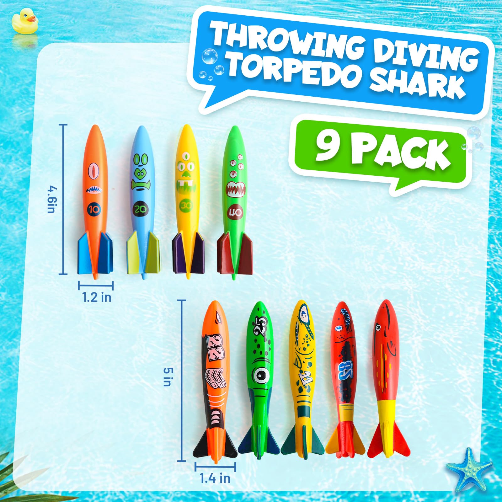 Daisiki diving rings and sticks stand upright for easy underwater grab and swim practice.