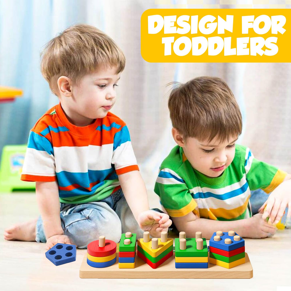 Daisiki large chunky pieces are easy for toddlers to grasp and stack.