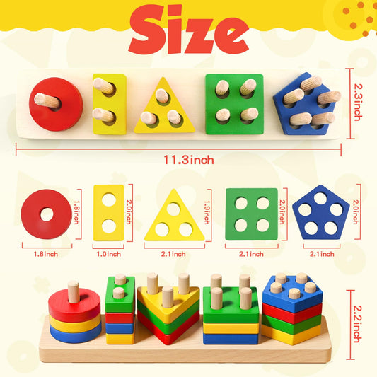 Daisiki wooden geometric shapes puzzle enhances spatial awareness and hand-eye coordination.
