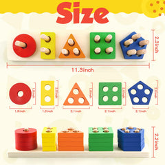 Daisiki wooden geometric shapes encourage color recognition and sorting skills.