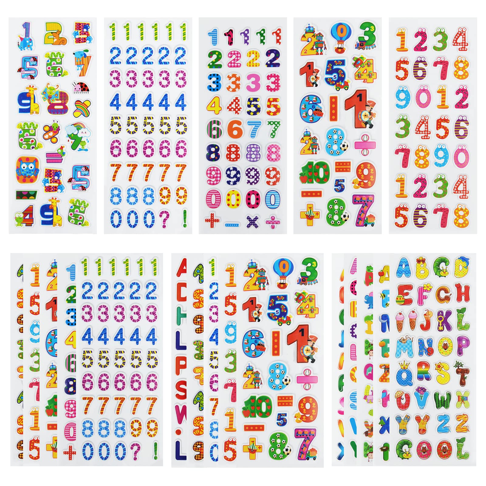 DaiUni 24-sheets 3D puffy stickers with numbers and letters for learning rewards.