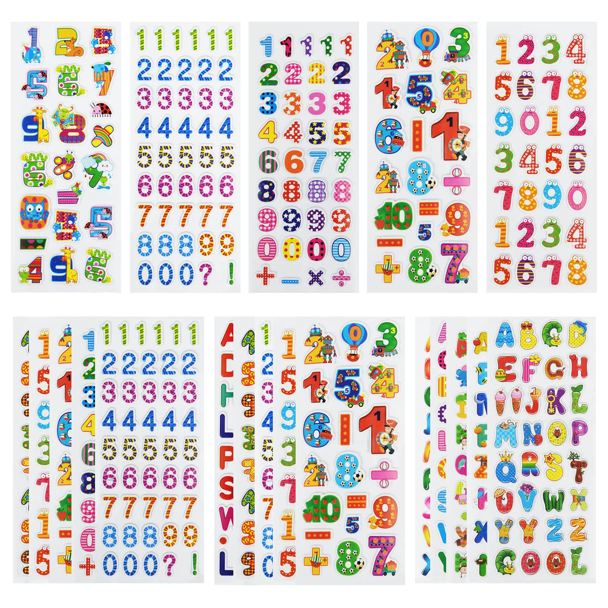 DaiUni 24-sheets 3D puffy stickers with numbers and letters for learning rewards.
