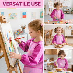 DaiUni pink art smock is durable and easy to clean.