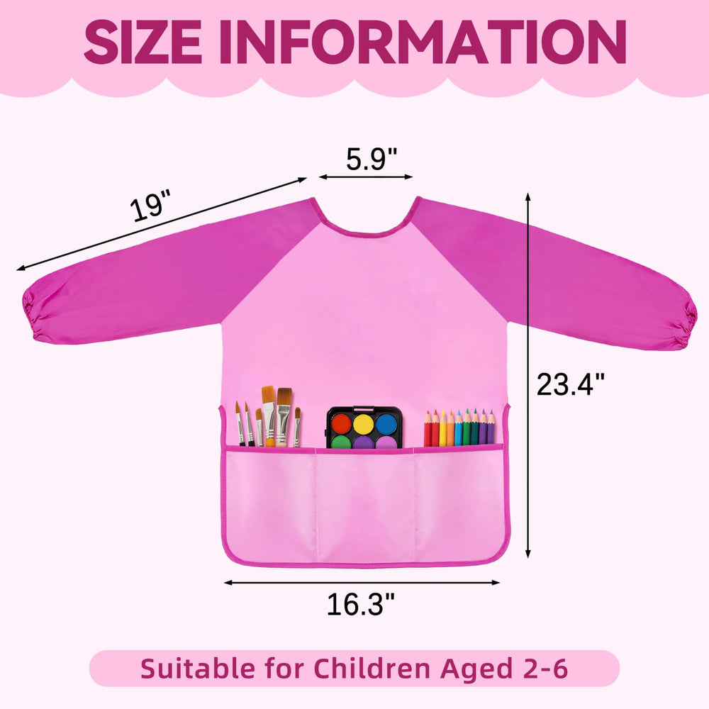 DaiUni pink kids smock with three pockets for easy markers and brushes.