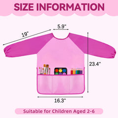 DaiUni pink kids smock with three pockets for easy markers and brushes.
