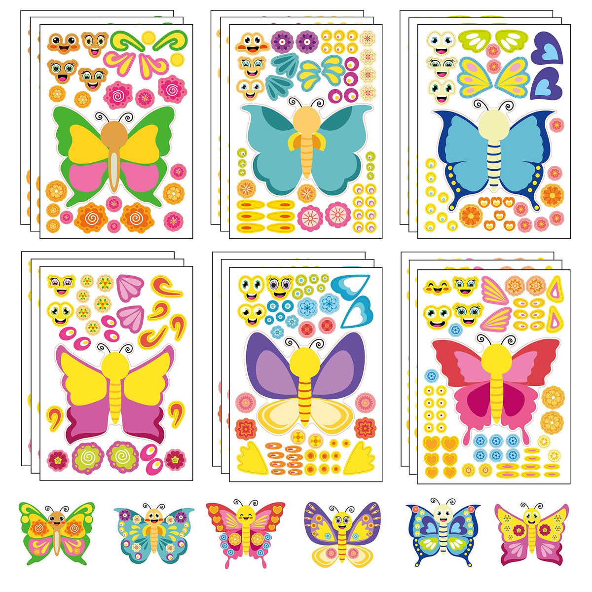 DaiUni butterfly face stickers kit 24 sheets for kids' crafts and party favors