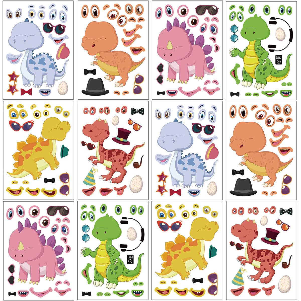 DaiUni dinosaur stickers 24 sheets front view for kid-friendly crafts and party favors