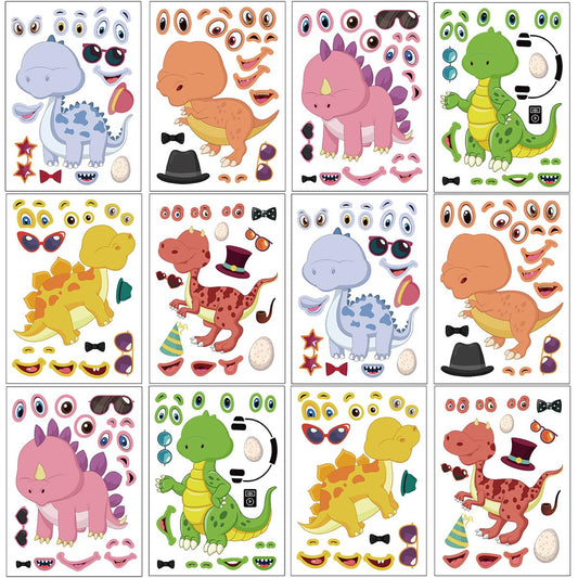 DaiUni dinosaur stickers 24 sheets front view for kid-friendly crafts and party favors