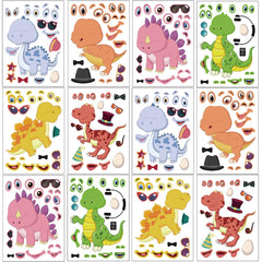 DaiUni dinosaur stickers 24 sheets front view for kid-friendly crafts and party favors