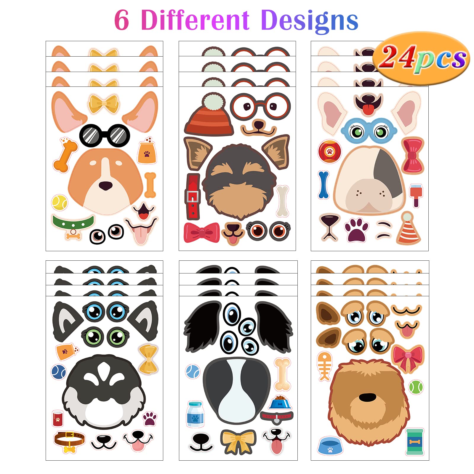 DaiUni dog make-a-face sticker sheet showcasing bright, non-toxic stickers for classroom fun.
