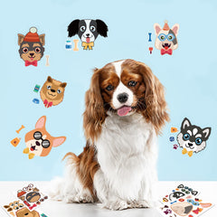 DaiUni dog make-a-face sticker sheet offering a hands-on activity that supports fine motor skills.