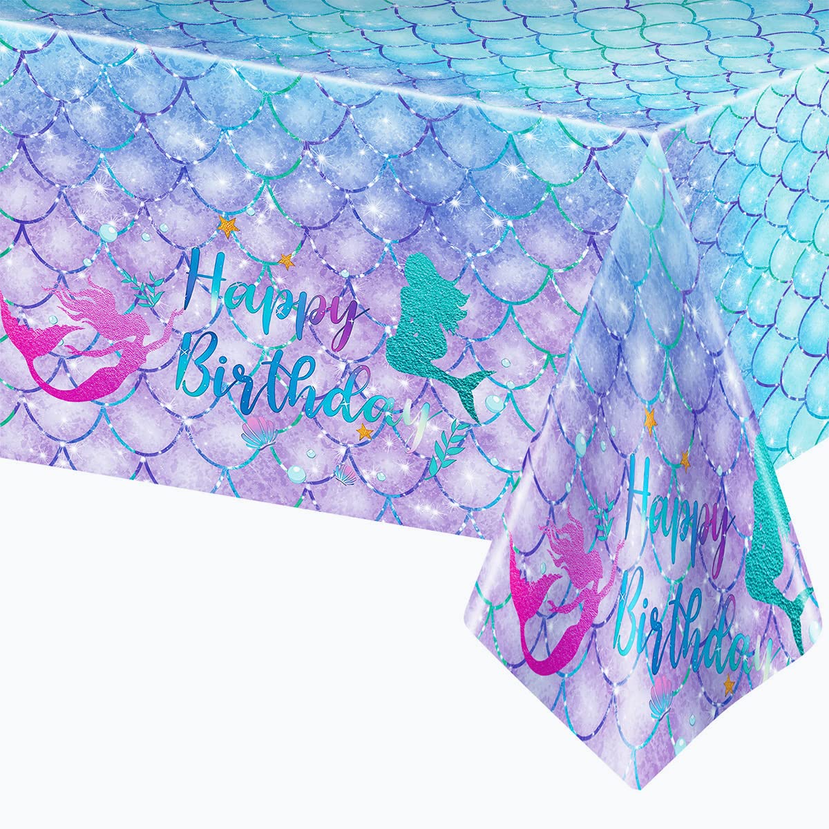 DaiUni mermaid tablecloth with fish-scale pattern protects surfaces during birthday celebrations.