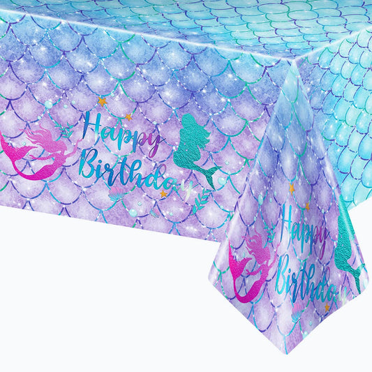 DaiUni mermaid tablecloth with fish-scale pattern protects surfaces during birthday celebrations.