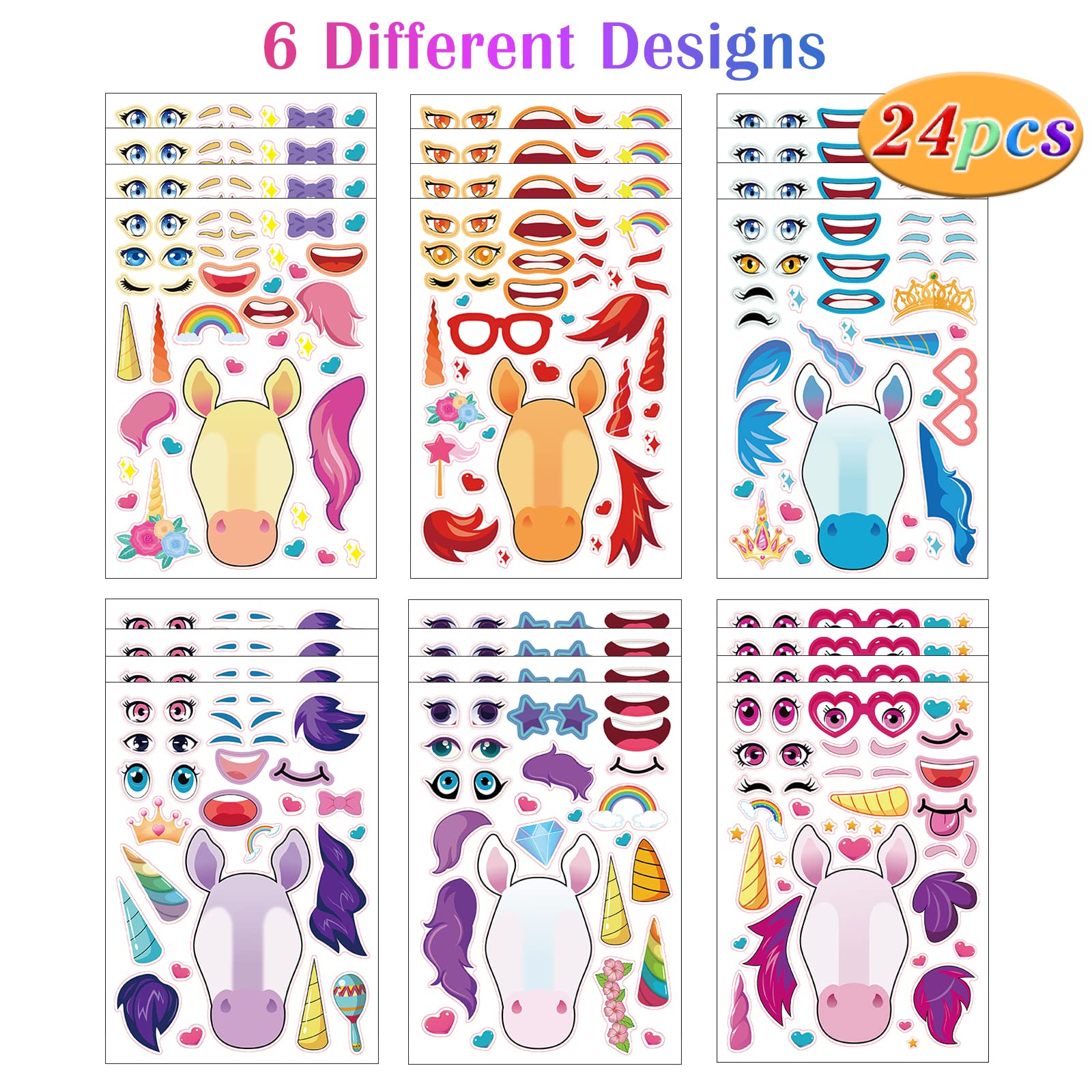 DaiUni unicorns face stickers closeup design 1, ideal for imaginative sticker faces