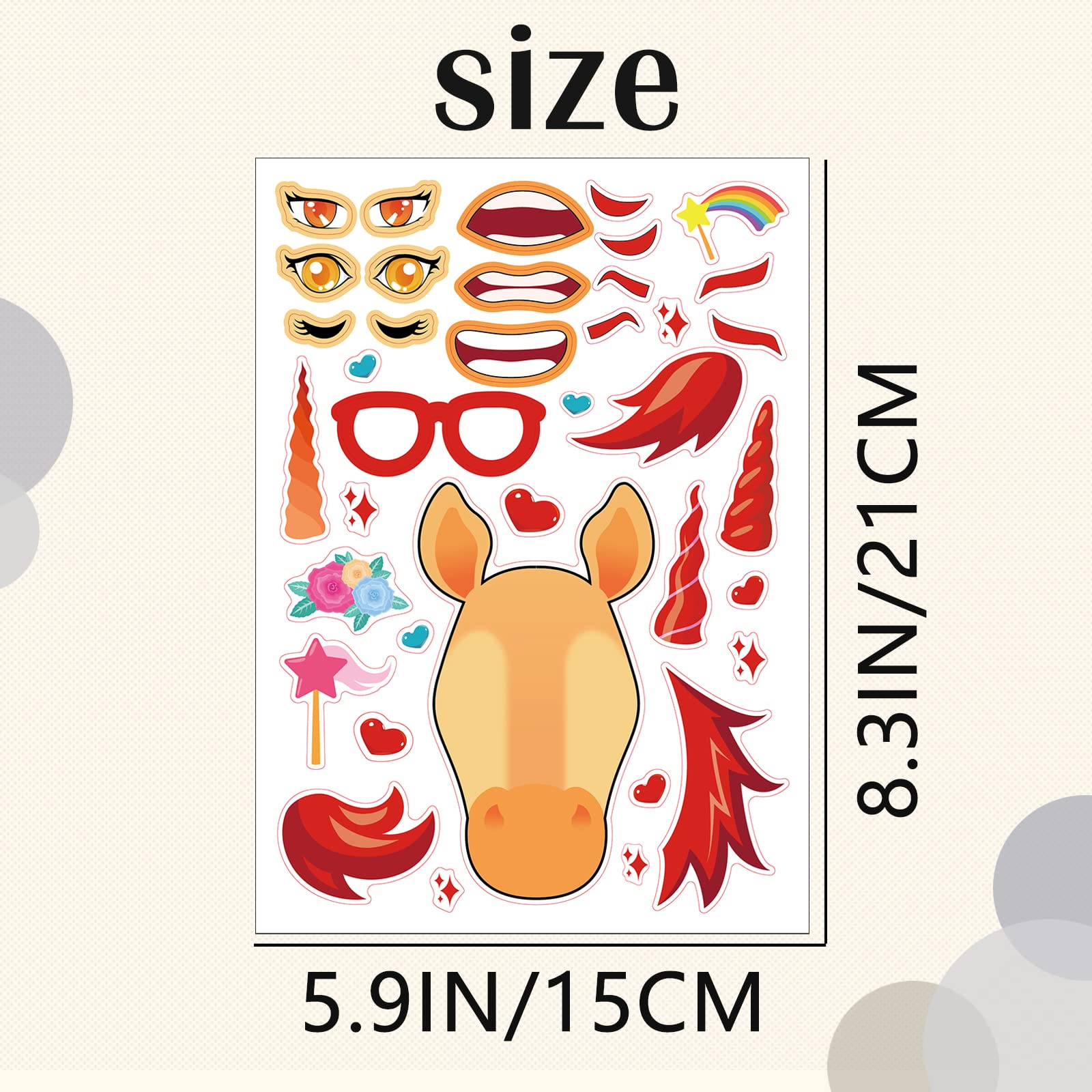 DaiUni unicorns face stickers closeup design 2, includes eyes and mouths