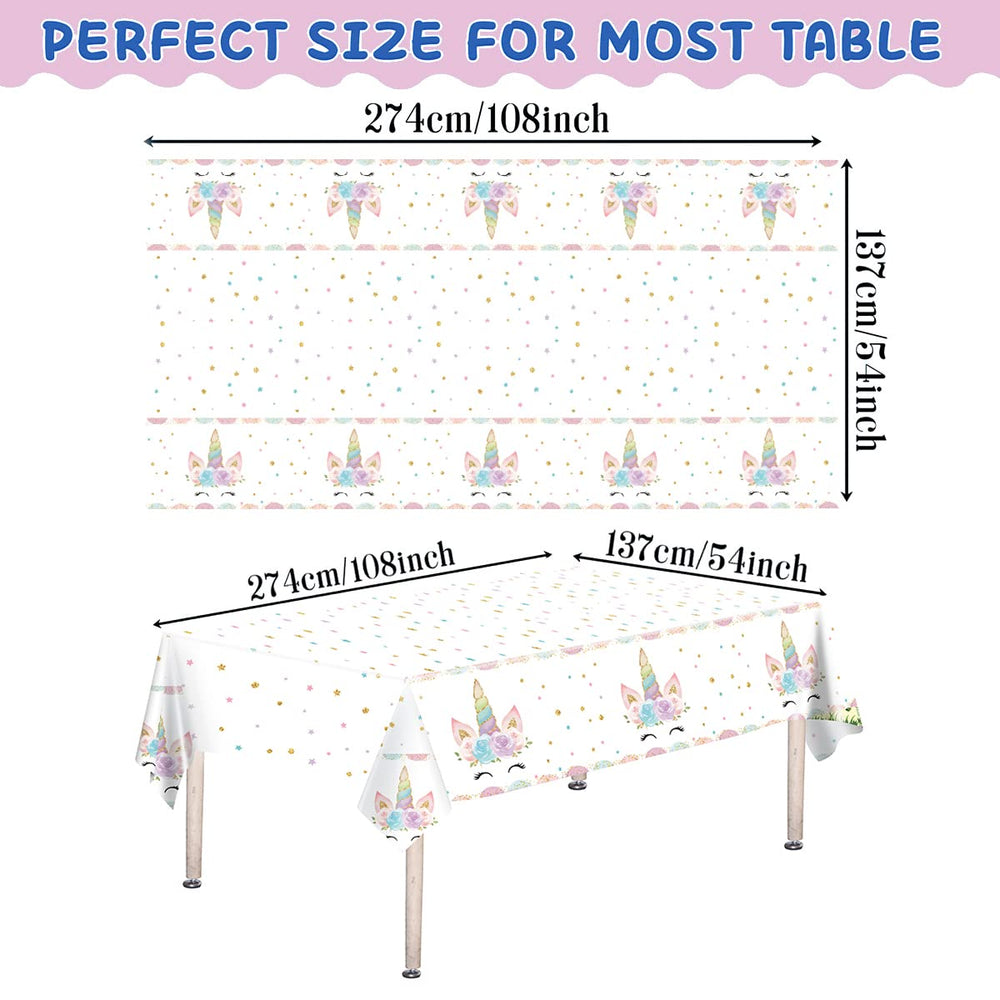 DaiUni unicorns tablecloth close-up shows vibrant design boosting party ambiance.