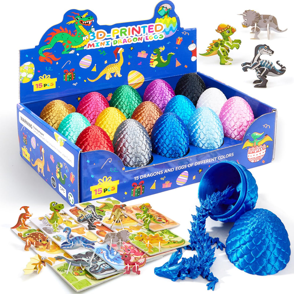 Dak Haan 15pcs 3D printed dragon eggs in a display box for collection.