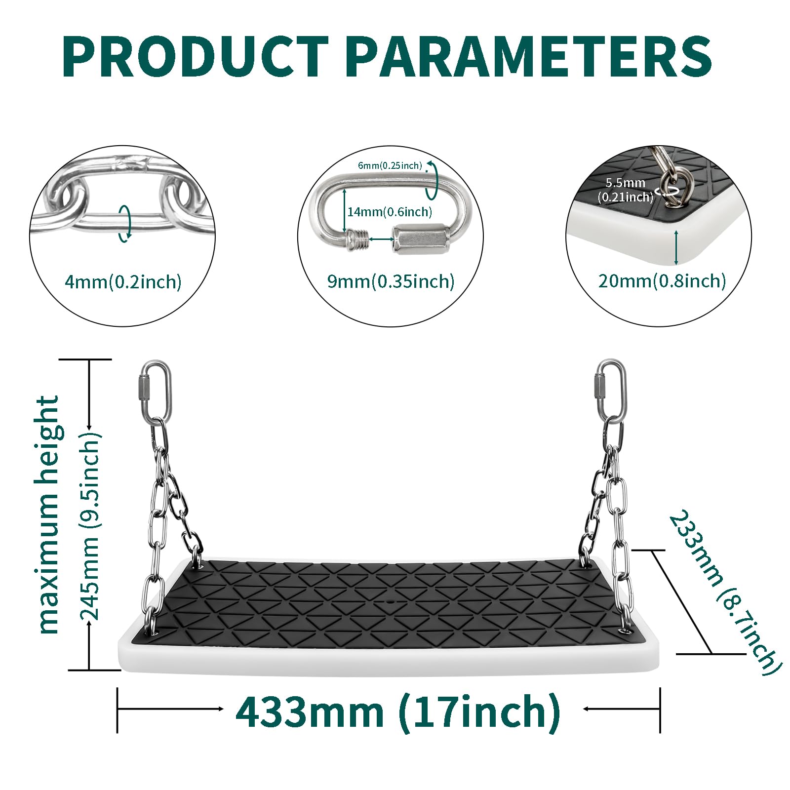 Dakzhou heavy-duty swing seat with 304 stainless steel hardware