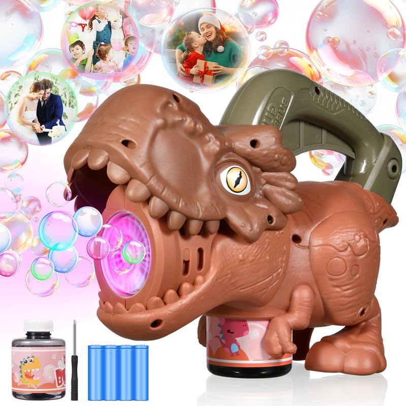 Dali Energy Cat dinosaur bubble machine with colorful lights for vibrant outdoor parties.