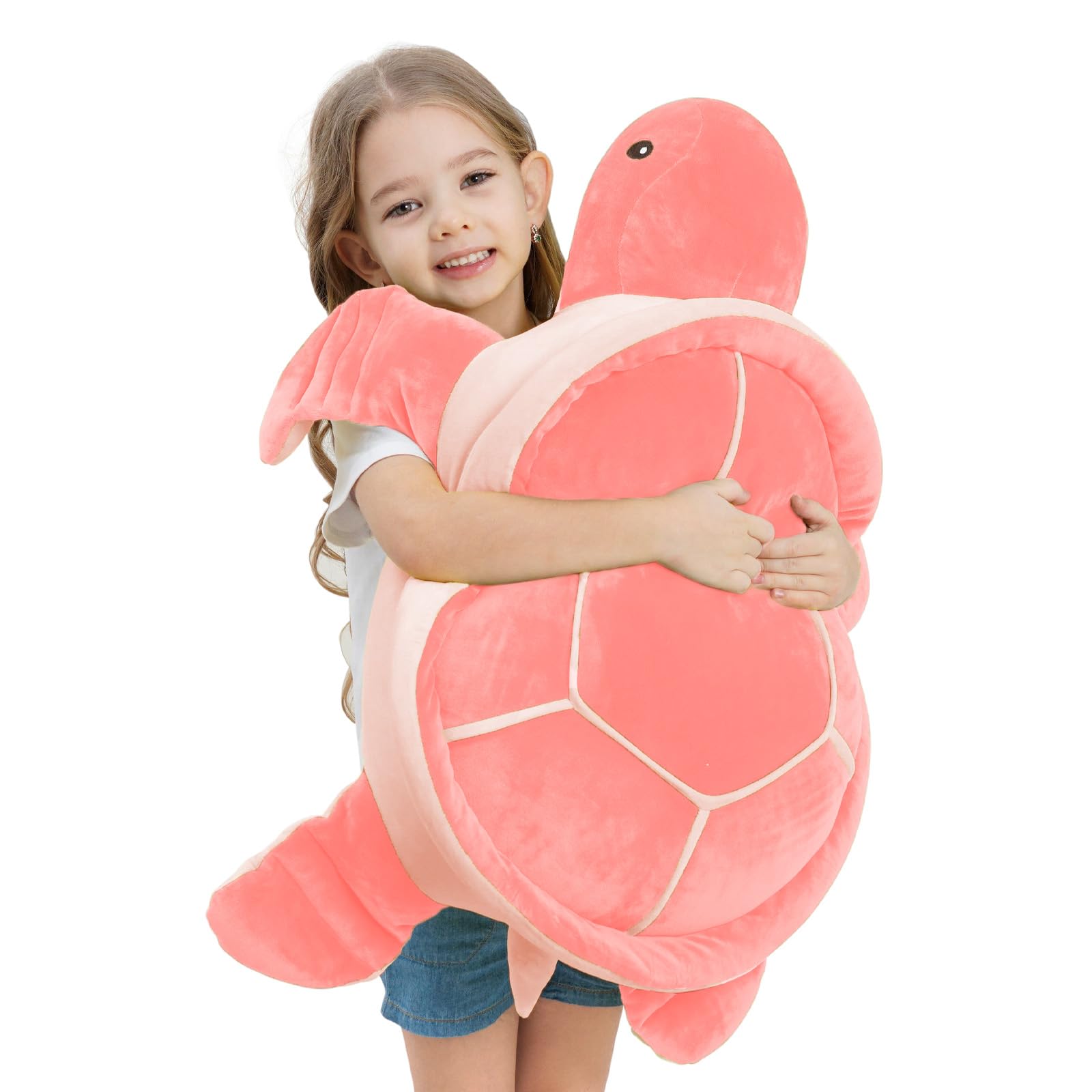 Dalmao 28-inch pink sea turtle plush for full-body hugs and cozy play.
