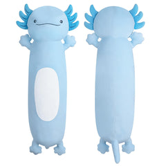 Dalmao 36-inch blue axolotl plush front view, ideal cuddle buddy for bedtime and playtime.