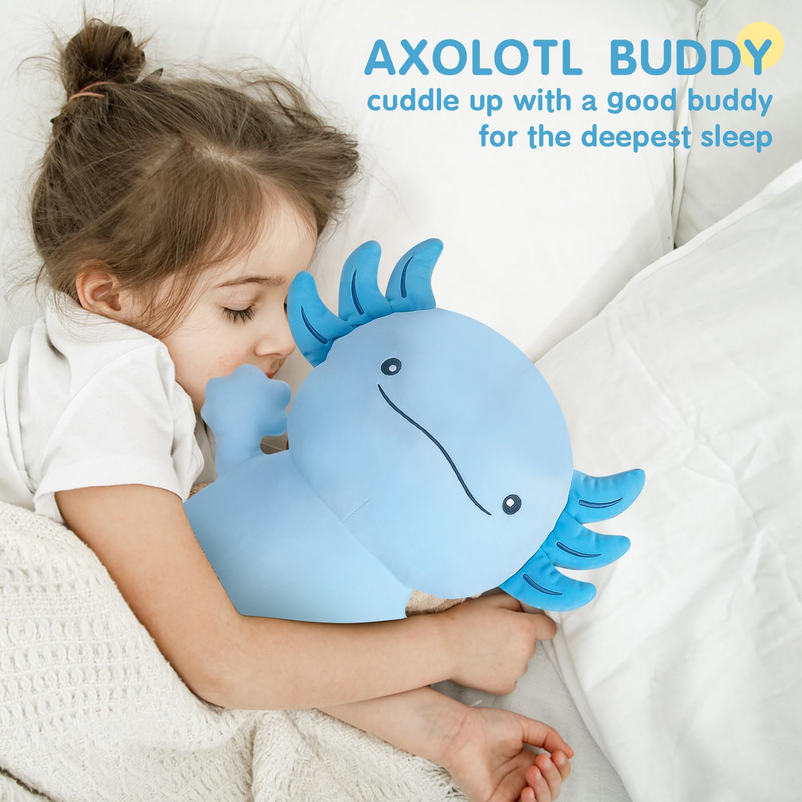 Dalmao blue axolotl plush material close-up, highlighting soft polyester fabric and durable stitching.