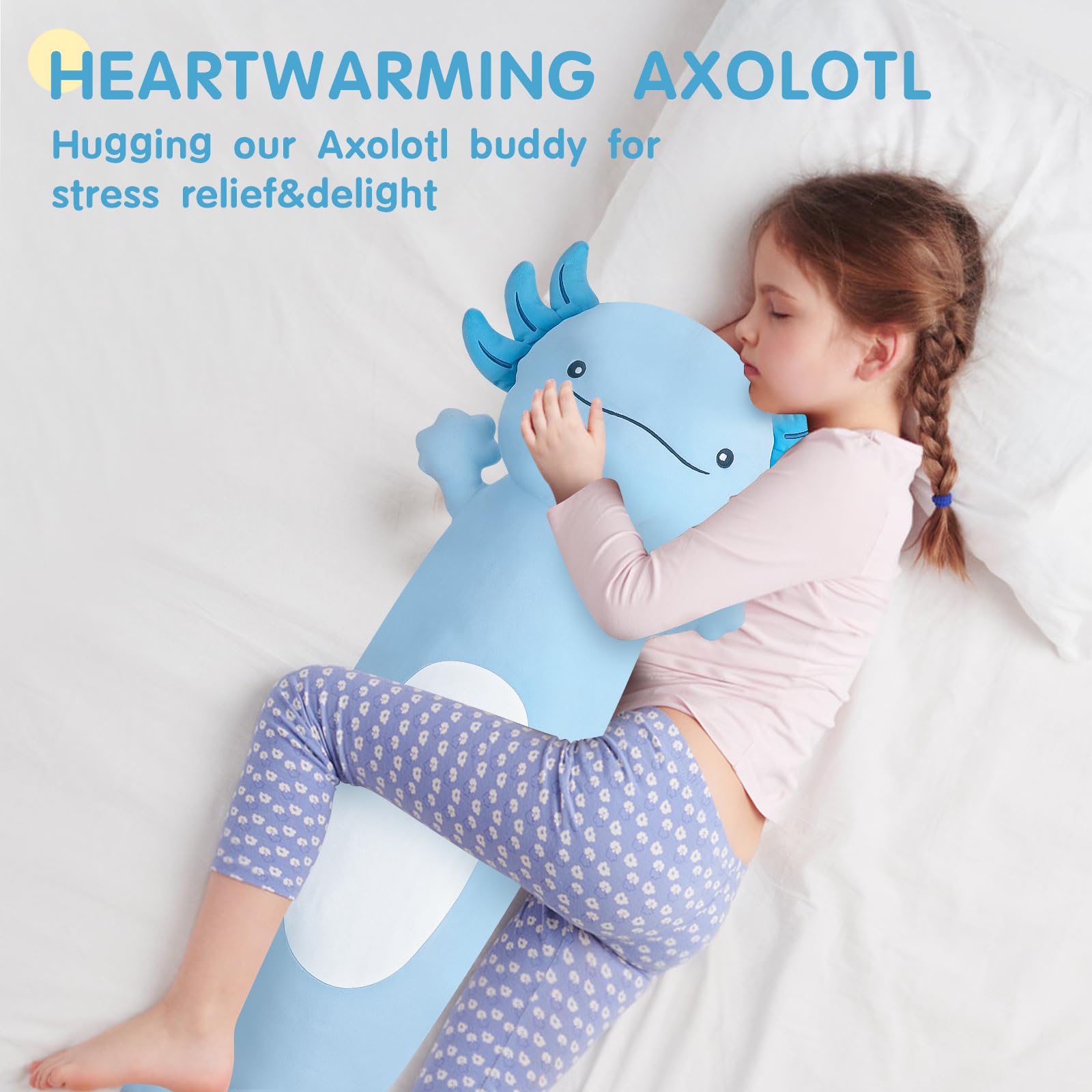 Dalmao blue axolotl plush sleep pillow, great for travel and bedtime rituals.