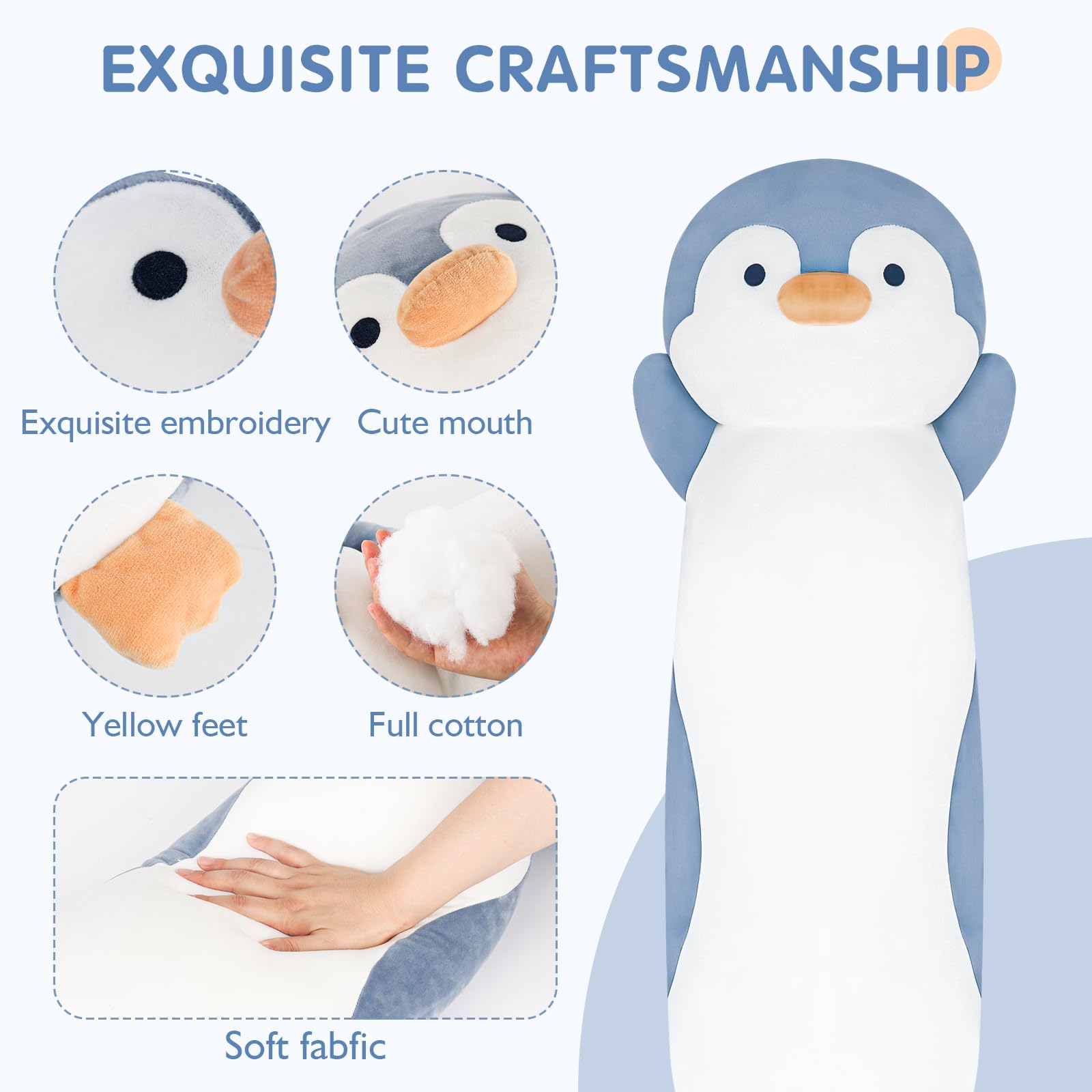 Dalmao blue penguin plush body pillow for comfy sleep.
