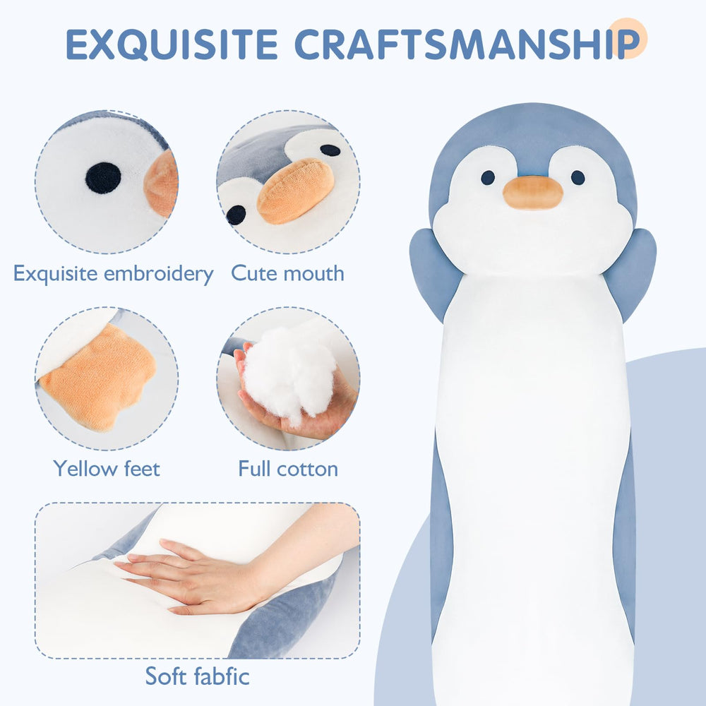 Dalmao blue penguin plush body pillow for comfy sleep.