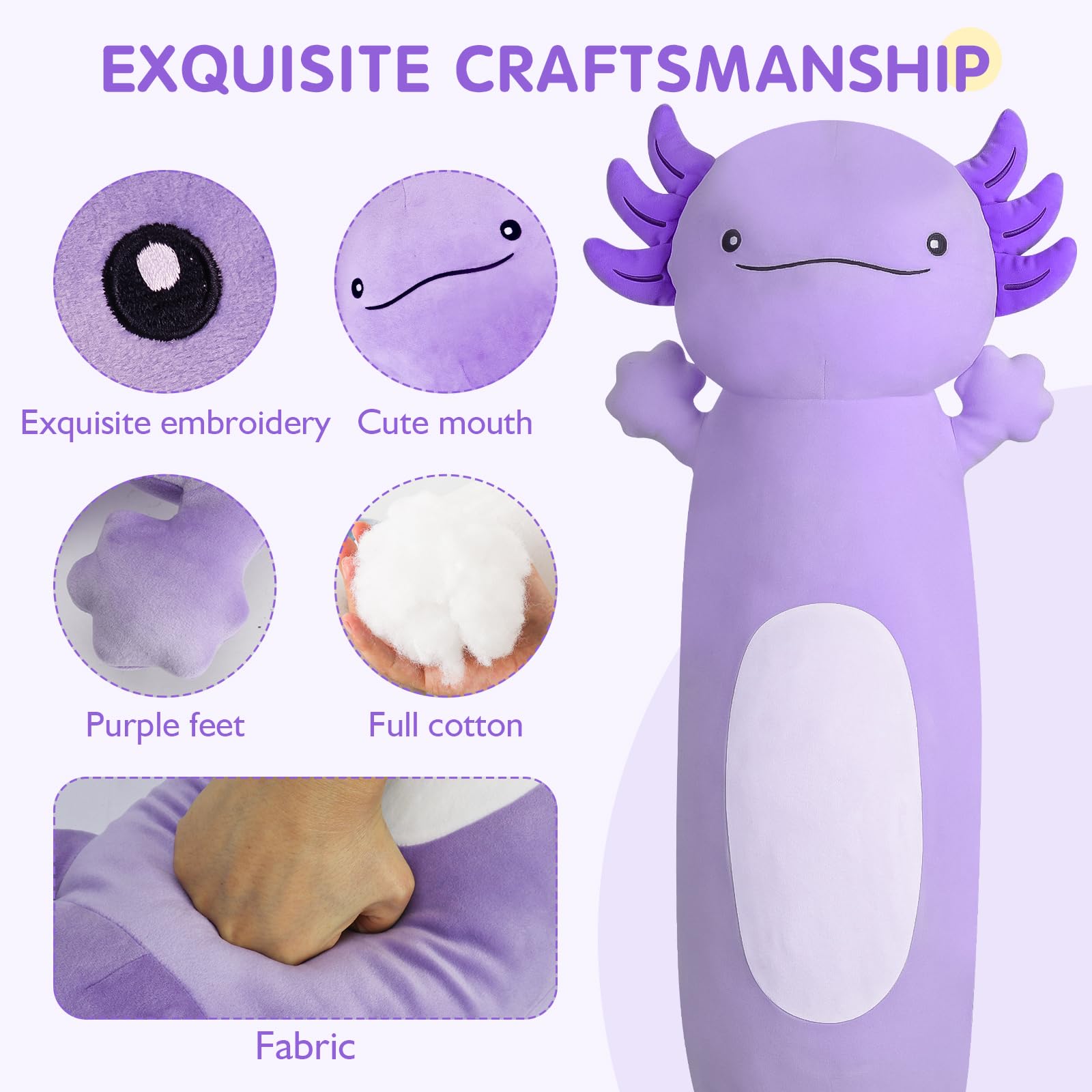 Dalmao giant axolotl plush 36in as a huggable bedtime companion.